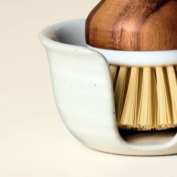 Hearth & Hand Magnolia Stoneware Sink Caddy and Wood Handle Nylon Scrub Brush - Picture 3 of 5
